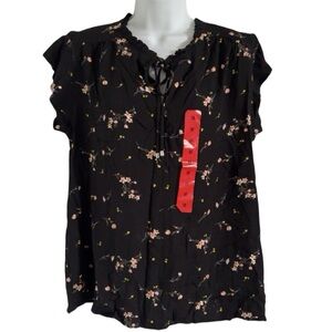 Buffalo David Bitton Black Floral Top Size M